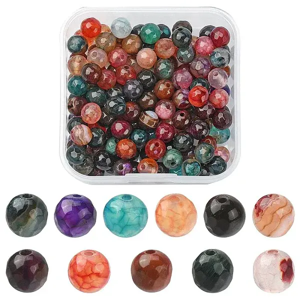 130Pcs Dyed Natural Multi-Color Agate Beads Strands