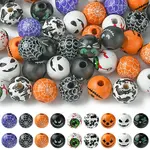 45Pcs 9 Colors Printed Round Wood European Beads