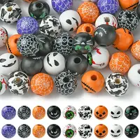 45Pcs 9 Colors Printed Round Wood European Beads