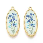 Printed Style 304 Stainless Steel Oval with Flower Pattern Pendants