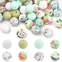 40Pcs 5 Style Printed Round Silicone Focal Beads