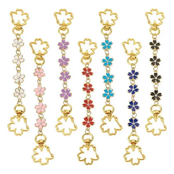 7Pcs 7 Colors Alloy Enamel Flower Link Bag Extension Chains