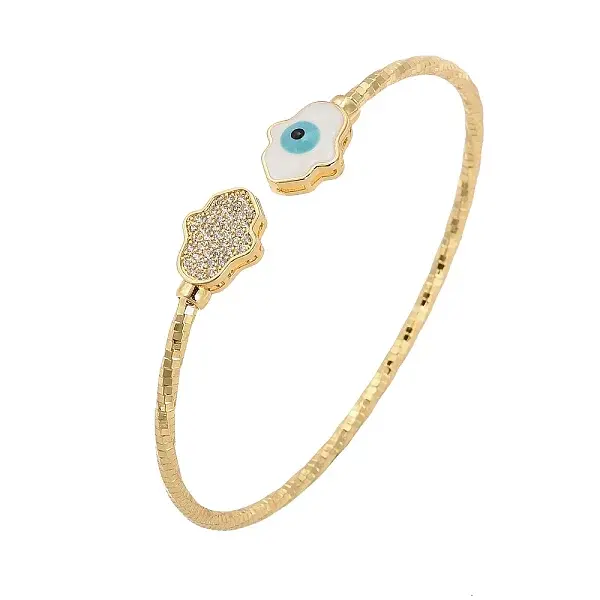 Brass Micro Pave Clear Cubic Zirconia Cuff Bangles for Women