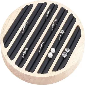6-Slot Wood Finger Ring Display Plate