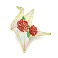 Paper Crane & Rose Flower Alloy Enamel Pin Backs for Clothes for Women
