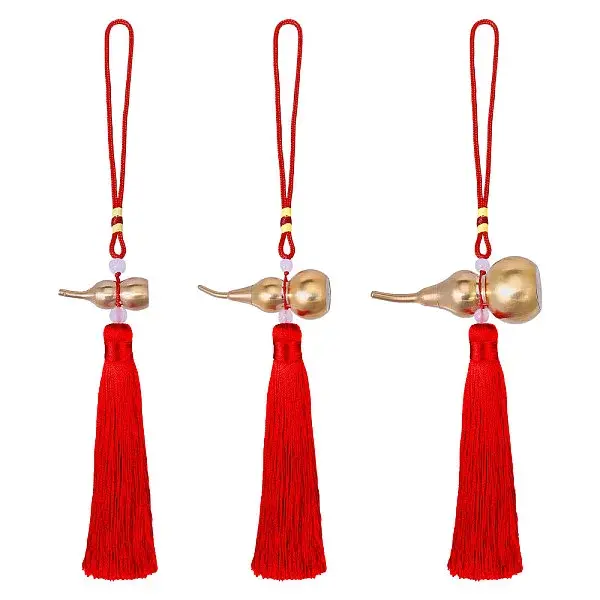 3Pcs 3 Styles Spring Festival Brass Gourd & Polyester Tassels Pendant Decorations