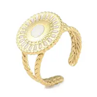 Ion Plating(IP) 304 Stainless Steel Enamel Flat Round Cuff Finger Rings