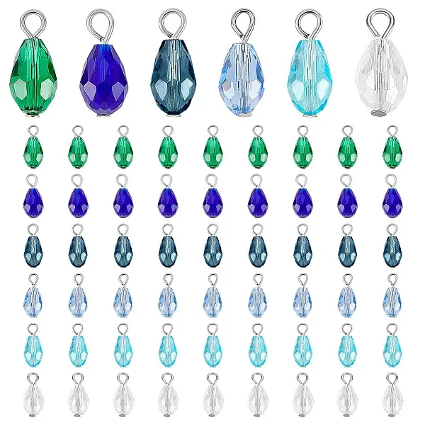16Pcs 6 Style Glass Pendants