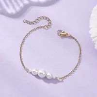 Shell Pearl White Round Graduated Beaded 304 Stainless Steel Cable Chain Bracelets for Women