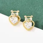 Heart Brass Micro Pave Clear Cubic Zirconia Stud Earrings
