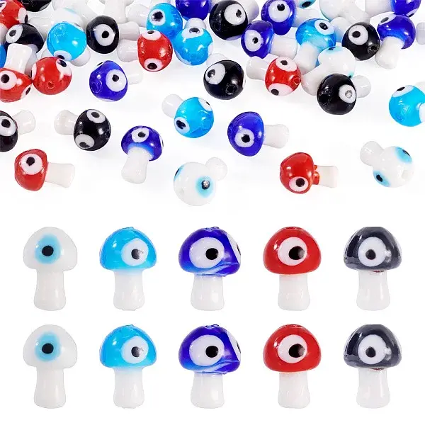 50Pcs 5 Colors Handmade Evil Eye Lampwork Beads Strands