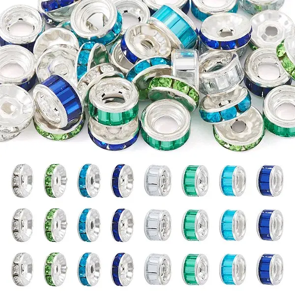 40Pcs 8 Styles Alloy Glass & Iron Rhinestone Spacer Beads