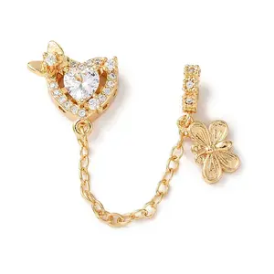 Brass Micro Pave Clear Cubic Zirconia European Dangle Charms