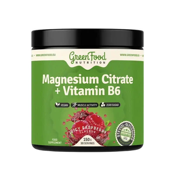 GREENFOOD NUTRITION Magnesium Citrate + Vitamín B6 šťavnatá malina 150 g