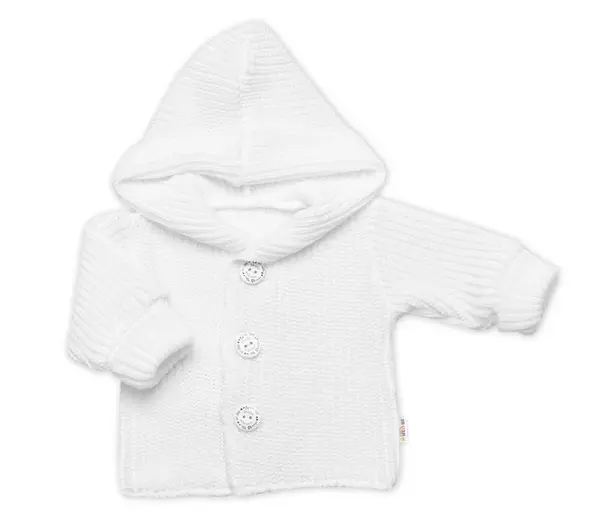 Baby Nellys Pletený svetřík s kapucí a knoflíčky Made with Love, bílý