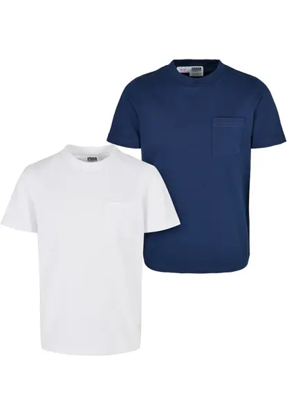 Boys' Basic T-Shirt Organic Cotton, 2 Packs, White/Navy Blue