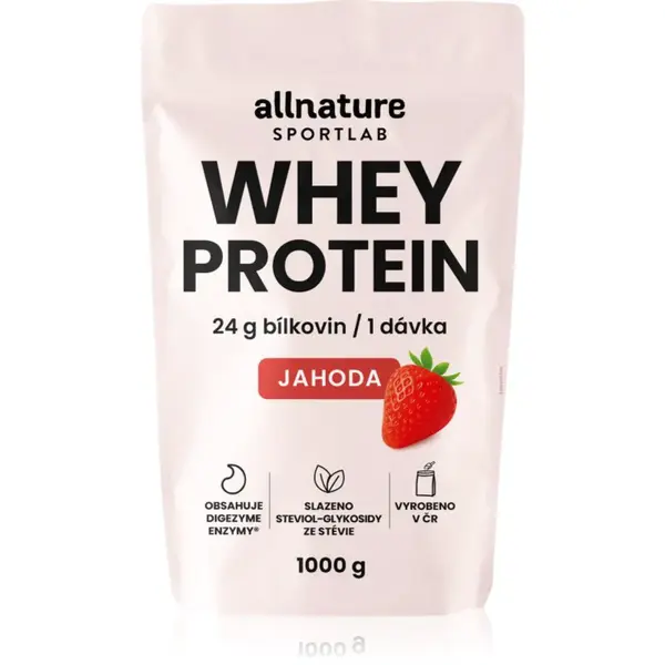 Allnature Sportlab Whey Protein srvátkový proteín s tráviacimi enzýmami príchuť Strawberry 1000 g
