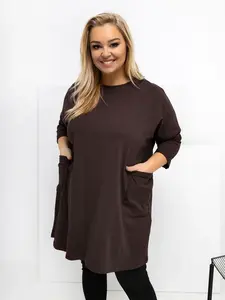 Tmavě hnědá plus size tunika s kapsami