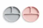 2x Silikónový tanier, trojkomorový - ružový, sivý