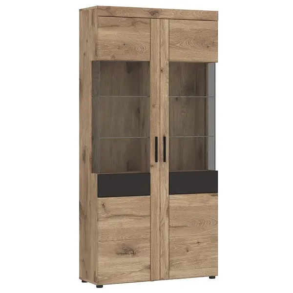 Vitrína Grano GRNV02 2D dub viking/pvc dub viking/pvc šedý vesmír