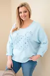 Plus Size dámska blúzka s V-výstrihom modrá