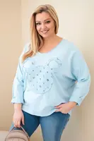 Plus Size dámska blúzka s V-výstrihom modrá