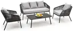 HALMAR Zahradní set ROCCA šedý, kovový, s polstry  – pohovka, 2 křesla, stolek