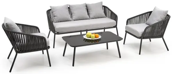 HALMAR Zahradní set ROCCA šedý, kovový, s polstry  – pohovka, 2 křesla, stolek