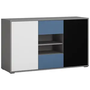 Komoda Laser LASK02B 2D2S šedá platina/černá perla/bílý alpský/modrá