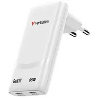 Verbatim 32355, Fold ,n, Go, GaN nabíječka do sítě 2 USB-C PD 3.0, bílá, 65W, pevná EU vidlice