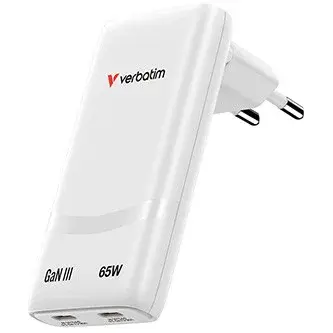 Verbatim 32355, Fold ,n, Go, GaN nabíječka do sítě 2 USB-C PD 3.0, bílá, 65W, pevná EU vidlice
