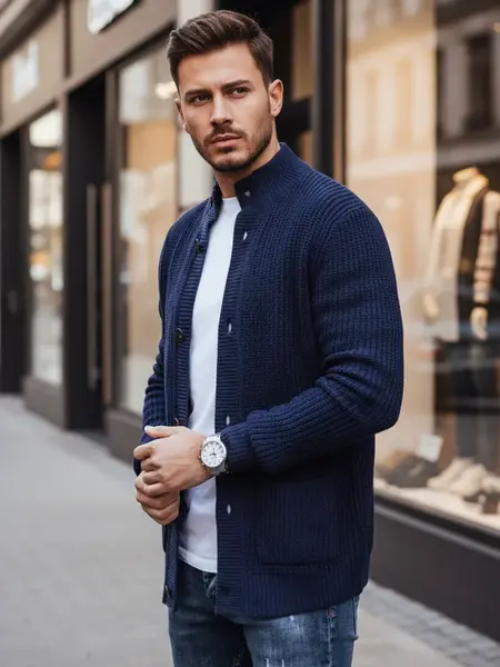 Pánský modrý svetr na zapínání