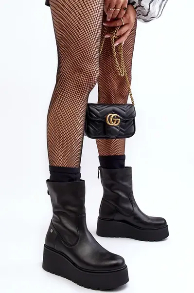 Dámske kožené členkové topánky na platforme Maciejka