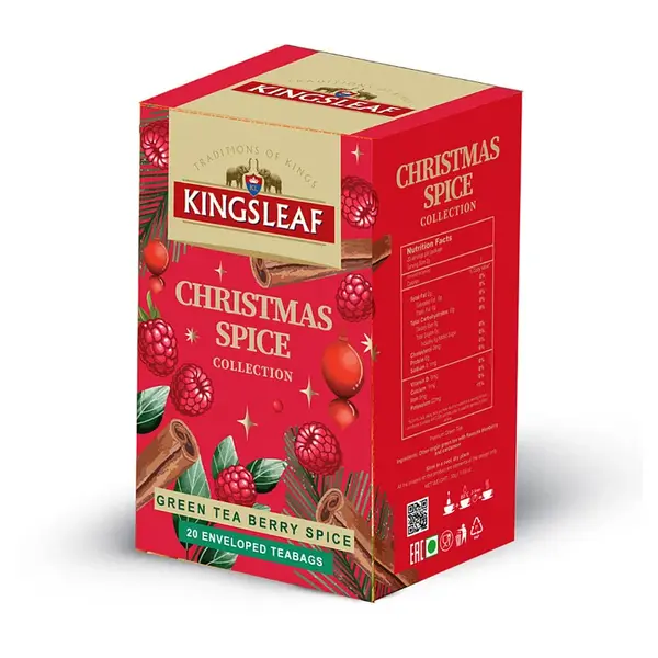 KINGSLEAF Xmas green berry spice zelený čaj 20 sáčků, poškozený obal