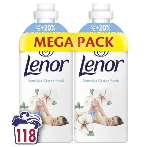 LENOR Aviváž, Sensitive Cotton Fresh, 118 praní, 2 x 1239 ml