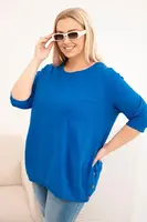 Kesi Dámská blůza Plus Size z bavlny s ozdobnými knoflíky a ohrnutými rukávy chabrová