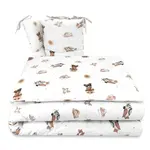 Miminu Mantinel s povlečením do postýlky, 3D sada Bavlna, Méďa pilot - bílá, béžová