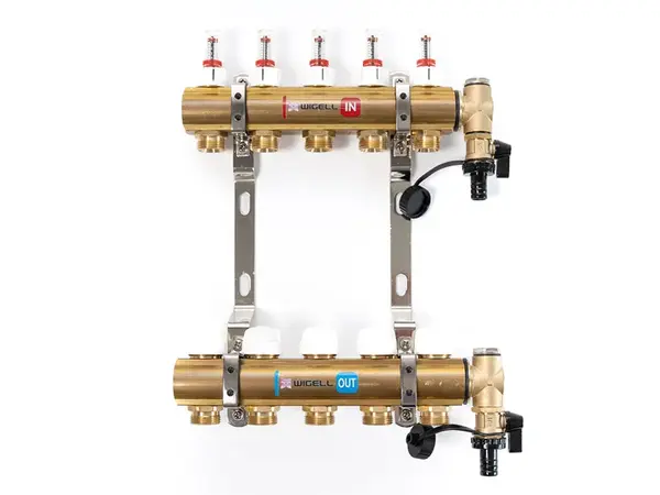 Wigell Podlahový rozdělovač WIGELL, 5 okruhů, mosazný + odvzdušňování na klíč 8481.80.90