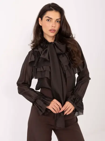 Tmavě hnědá halenka s volány