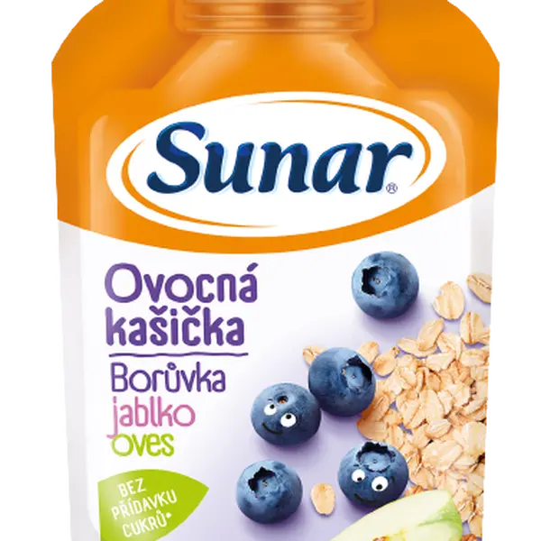 SUNAR kašička ovocná kapsička borůvka, jablko, ovesné vločky 6m+ 120 g