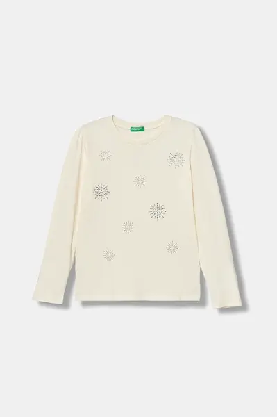 Dětské bavlněné tričko s dlouhým rukávem United Colors of Benetton béžová barva, 3ATNC10RF