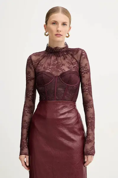 Body Retrofete Valentina dámské, fialová barva, s aplikací, FW24-10322