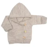 Baby Nellys Rostoucí pletený svetřík s kapucí, zapínání knoflíčky - béžový, vel. 68/74