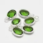 Oval Faceted Silver Tone Brass Glass Charms