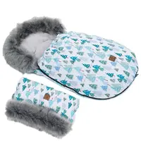 Mamo Tato Zimní fusak Lux s kožešinkou + rukávník, Zimní les, 50 x 100cm - šedý/zelený