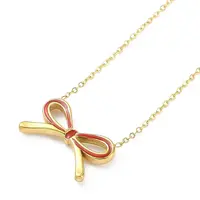 Ion Plating(IP) Golden Tone 304 Stainless Steel Enamel Bowknot Pendant Necklaces for Women