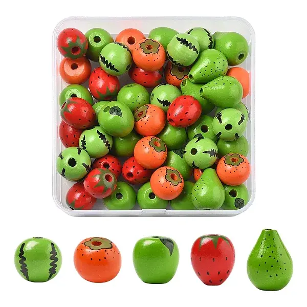 50Pcs 5 Styles Wood Beads