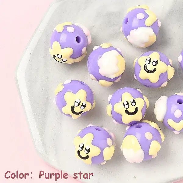 10Pcs Hand Painted Opaque Acrylic with Enamel Beads