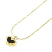 Ion Plating(IP) 304 Stainless Steel Black Enamel Boston Link Chains Heart Pendant Necklaces for Women