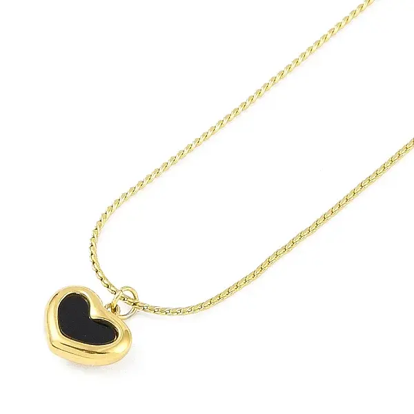 Ion Plating(IP) 304 Stainless Steel Black Enamel Boston Link Chains Heart Pendant Necklaces for Women